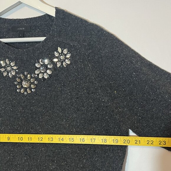 J Crew Women’s Lambswool Large Sweater Jeweled Donegal Pullover Gray Embellished - Picture 6 of 10
